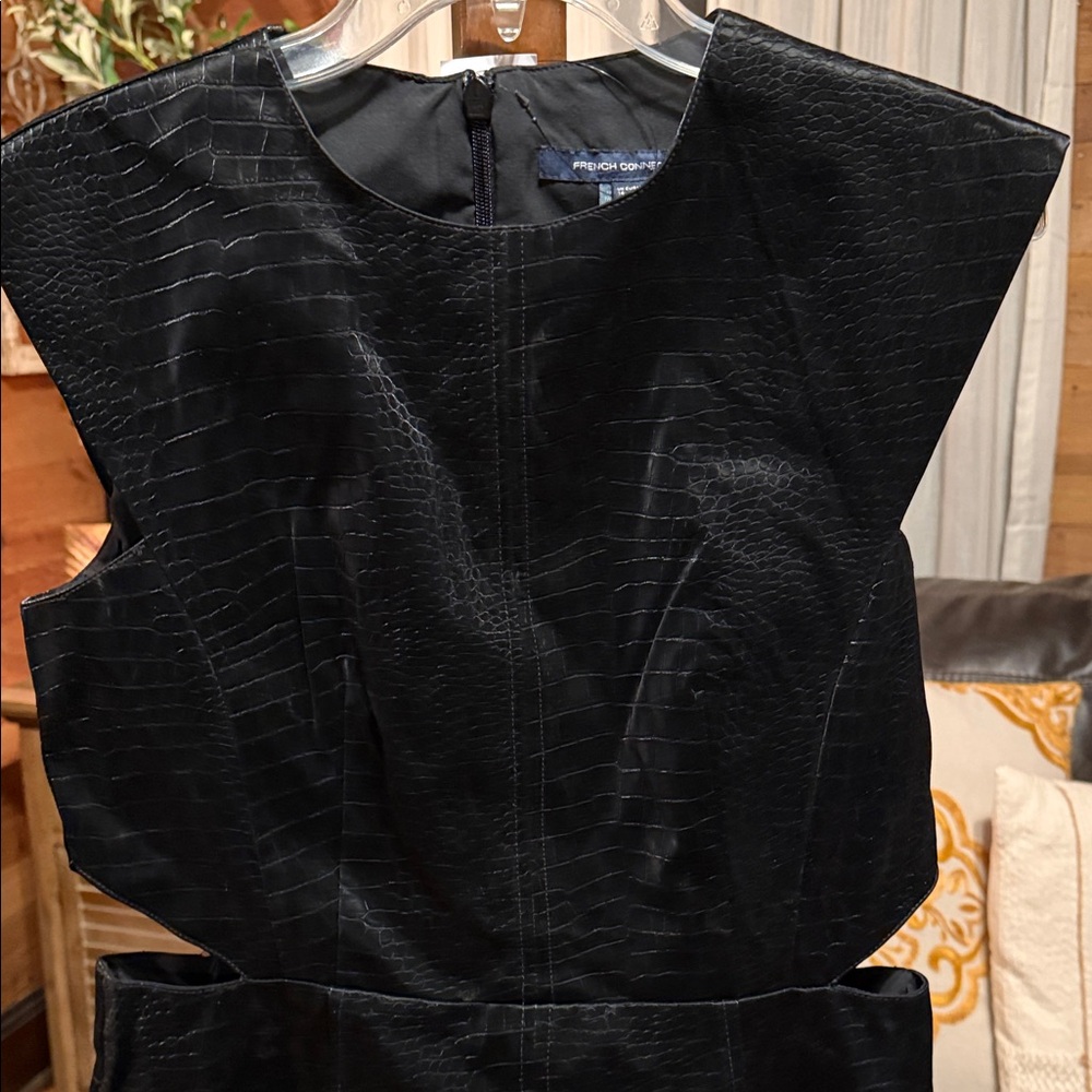 French Connection Black Faux Croc Cutout Sheath Dress - Picture 2 of 4